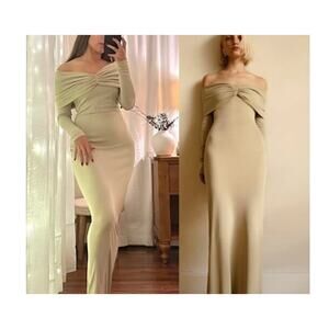 Helsa Maxi Dress Women S Matte Jersey Off Green Elm Shoulder Long Gown New